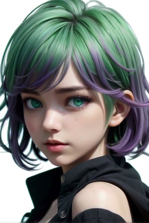 //Character, solo, 1girl, green hair, purple eyes, black clothes
//Background, simple background, 
//Quality, (masterpiece), best quality, ultra-high resolution, ultra-high definition, highres, intricate, intricate details, absurdres, highly detailed, finely detailed, ultra-detailed, ultra-high texture quality, natural lighting, natural shadow, dramatic shading, dramatic lighting, vivid colour, perfect anatomy, 
//Others, 