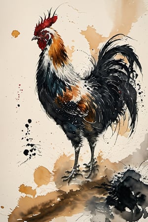 Rooster, ink, Chinese ink painting, smoke