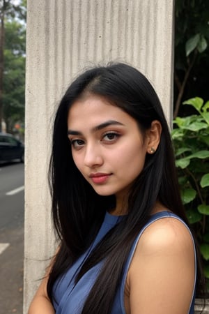 same face aria name girl, head to toe, round face, Indian bengali girl, Instagram influencer, black long hair, glossy juicy lips,blue eyes cute,  18-year-old girl, wearing casual dress, surprised expression 
