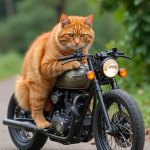 abangkudat on a custom choppee bike. with his flufdy orange cat