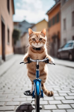 1 cat riding a bicycle
, photography, best quality, medium shot