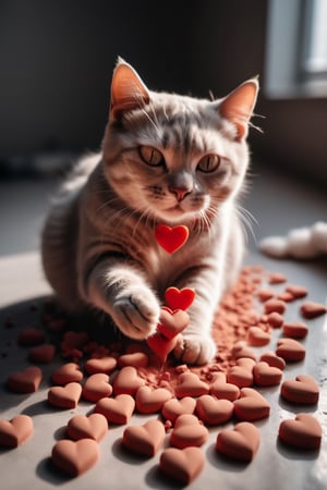 A cat is playing with clay and making a lot of hearts
, Photography, Best Quality, Medium Shot, 9:16