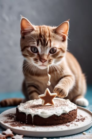 A cat is playing with clay and making a star cake
, Photography, Best Quality, Medium Shot, 9:16
