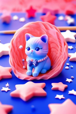 A cat is playing with clay and making many stars
, Photography, Best Quality, Medium Shot, 9:16,sangonomiya kokomi (sparkling coralbone)