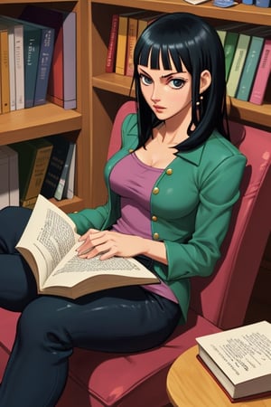 nico robin, studying, reading a book, reading