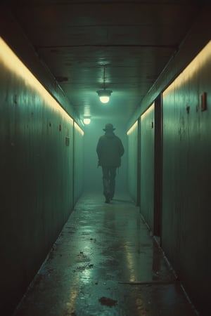 Photo-realistic 60's style of a gloomy hallway