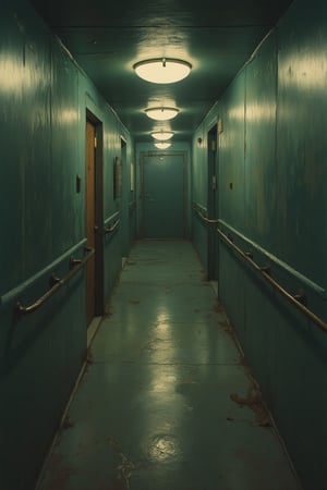 Photo-realistic 60's style of a gloomy hallway