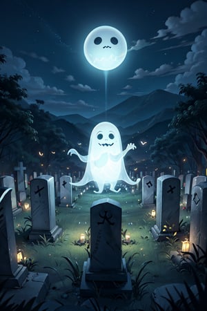 a ghost looking at there grave 