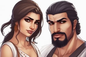 Create two characters for me who are Arabs, one of them is bad-mannered and punches the second one hard in the stomach and no one helps her.