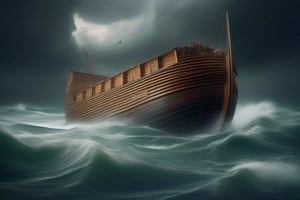 Noah's Ark in the middle of the sea storm
