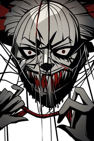 horror anime art style, 


Nightmarish Puppet Master: A sinister figure with strings attached to twisted marionettes, each puppet bearing the face of someone's worst fear.




( white background, blank background)),scary