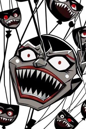horror anime art style, 


Nightmarish Puppet Master: A sinister figure with strings attached to twisted marionettes, each puppet bearing the face of someone's worst fear.




( white background, blank background)),scary