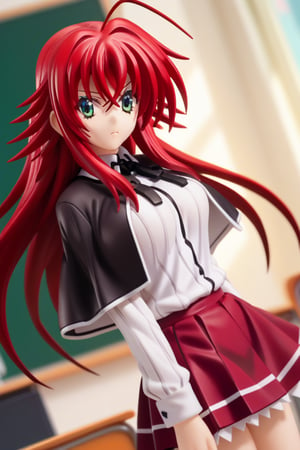 score_9, score_8_up, score_7_up, source_anime,riasgremory, ,rias gremory, huge ahoge, long hair, hair between eyes, green eyes, red hair,shirt, ribbon, school uniform, white shirt, black ribbon, neck ribbon, capelet, black capelet, long sleeves, skirt, red skirt,indoors, classroom,looking at viewer, dutch angle, cowboy shot,RIAS GREMORY