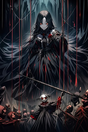  highly detailed horror anime art style, abstract art


Nightmarish Puppet Master: A sinister figure with strings attached to twisted marionettes, each puppet bearing the face of someone's worst fear.




