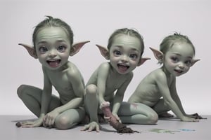 A baby green goblins,happy, wait for  to paint their cocks blue.