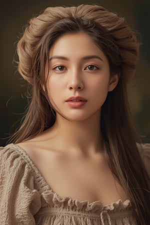 A shepherdess, in the style of the Renaissance, exuding elegance beauty. (masterpiece, top quality, best quality, official art, beautiful and aesthetic:1.2), (1girl:1.4), portrait, extreme detailed, highest detailed, simple background, 16k, high resolution, perfect dynamic composition, bokeh, (sharp focus:1.2), super wide angle, high angle, high color contrast, medium shot, depth of field, blurry background,impressionist painting,(mcot:1.5)