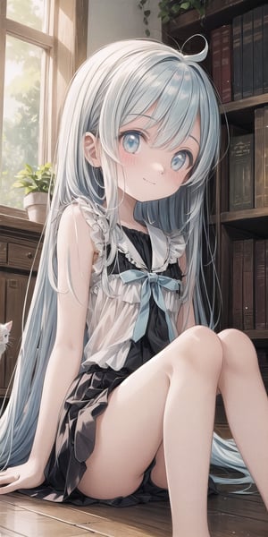 masterpiece, best quality, extremely detailed, (illustration, official art:1.1), 1 girl ,(((( light blue long hair)))), ,(((( light blue long hair)))),light blue hair, ,10 years old, long hair ((blush)) , cute face, big eyes, masterpiece, best quality,(((((a very delicate and beautiful girl))))),Amazing,beautiful detailed eyes,blunt bangs((((little delicate girl)))),tareme(true beautiful:1.2), sense of depth,dynamic angle,,,, affectionate smile, (true beautiful:1.2),,(tiny 1girl model:1.2),)(flat chest), (((masterpiece))), (SFW:1.5),best quality, high resolution, distinct image, (many (detailed) little cats) and one girl:1.3), mini skirt、 focus on cat, little (detailed) cats around girl,background is back alley, detasiled sunlight, sitting, girl looking viewer, side view, (cats looking viewer:1.2), sitting on the floor grasping knees, (happy:1.3) , (kitten)
,breakdomain,score_9,Score_9