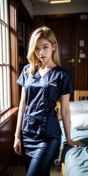 a young blonde asian beauty, a nurse in the hospital, perfect light