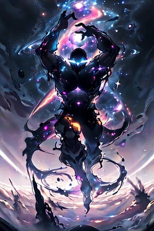 Score_9,score_8_up,score_7_up,score_6_up, an amazing 3D anime-style illustration, where a galactic nebula takes the form of a giant male figure. With a splendid play of black and violet colors, this cosmic entity gracefully unfolds its arms, shaping and creating new solar systems in the vast universe. The male silhouette highlights the majesty and power of this galactic being while bringing cosmic creation to life with elegant and determined movements

,xyzabcplanets,Celestial Skin ,seek