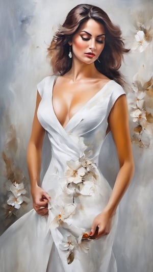 Beautiful woamn in a white dress, cleavage


((oil painting))((impresionism))