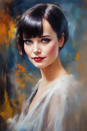 Beautiful woman,, Louise Brooks , in the style of Andrew Atroshenko
((oil painting))((impresionism)),colorful,color art