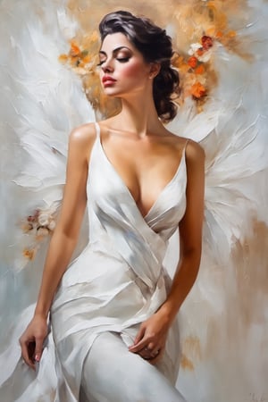 Beautiful woamn in a white dress, cleavage


((oil painting))((impresionism))