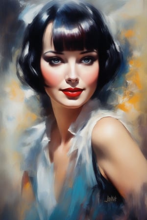 Beautiful woman,, Louise Brooks , in the style of Andrew Atroshenko
((oil painting))((impresionism)),colorful,color art