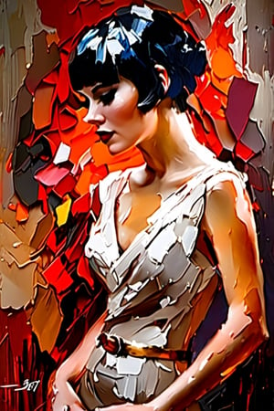 Beautiful woman, Louise Brooks++,  ((oil painting))((impresionism)) in the style of Andrew Atroshenko