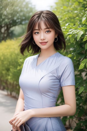 1 girl, very bright backlighting, solo, {beautiful and detailed eyes}, large breasts, dazzling moonlight, calm expression, natural and soft light, hair blown by the breeze, delicate facial features, Blunt bangs, eye smile, very small earrings,half body,23yo, film grain, realhands,shy smile,Realism,acmm ss outfit