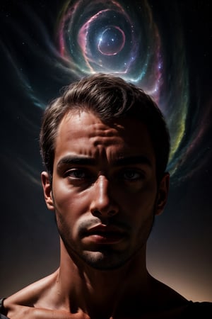 a celestial man looking to the right
,photorealistic