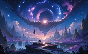 score_9,score_8_up,score_7_up, fantasy, 1boy, galaxy theme, purple stars flying, fantasy art, digital art, illustration, background