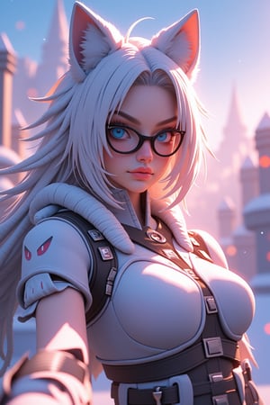 (((masterpiece))) , (((best quality))) , anime style, 2d, Golden ratio, selfie shot angle of a lowborn Futuristic Southern Sergeant (good-looking 1girl, solo:1.1) , in Bustled Dirac, White hairstyle, Feral Belt, ray-ban glasses and Fantasy Makeup, Snowy, Minecraft, Colorful, artstation, magic atmosphere, pure, ambient background, unique, enhanced quality