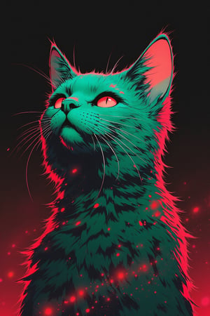 cat, cosmic color:steelred-green, digital painting