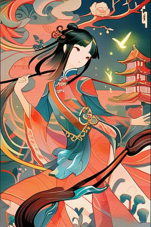 Lianhuanhua style, detailed strokes, delicate lines, chivalrous girl