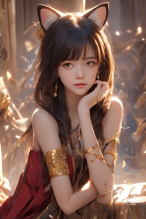 Ultra-high quality, extremely realistic, high-resolution clarity, ultra-realistic and ultra-detailed, RAW pictures,
Beautiful 16 years old Korean girl, wearing sleeveless tunic, beautiful female figure, long straight hair, ancient Chinese clothing, 1 girl, (face portrait), style: hyper-realistic, 8k ultra high definition, inspired by Pixar, Cinema 4D, China, young girl, China, black cat ears, cat witch, full body shot, standing on rock,cute girl