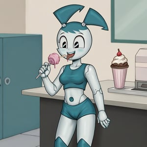 A ROBOT GIRL EATING ICECREAM
