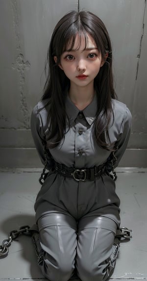 ((((Top_button_collared_grey_long_sleeve_prison_shirt:1.5)))),((short_pants:1.4)),(((kneeling_the_floor:1.5))),((((establising_shot:1.5)))),(((arms_tied_behind_back:1.7))),(((two_arms_tied_with_thick_chains:1.5))),(((long_hair_with_complete_bangs:1.6))),(((beautiful and aesthetic:1.4))),(((((expressionless))))),((((spread_legs:1.6)))),((((plastic_surgery_round_eyes, round_cheeks, high-bridged_nose:1.5)))),(((((North_Korea_communist_prison_cell:1.5))))),
perfect.,Bomi,Enhance,Model ,Asian ,eungirl,((((1girl)))).,((Perfect lips)).,1 girl,(lora:Ultra_Detailer:1.5).