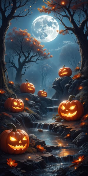 Masterpiece, Professional, Top Quality, High Resolution, High Detail, Perfect Detail, fantasy art, backlight of moonlight, backlight, pumpkin, halloween
