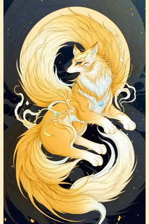 Iconic logo, chinese logo, nine-tailed fox, majestic aura, golden and silver, elegant, priceless, highly detailed, HD, 16K, traditional art style