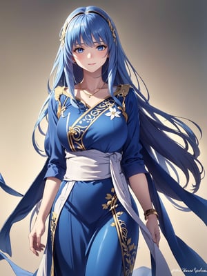 8k, masterpiece, ultra-realistic, best quality, high resolution, high resolution, 1girl, solo, reah, blue hair, blue eyes, thin eyebrow, busty and sexy girl, standing gracefully, serene expression,
FLOWER headdress adorned with gold accents and pearls, FLOWER PATTERN KIMONO, gold embroidery and gemstones, flowing robe or gown,
COLORFUL SMOKE BACKGROUND, rich golds and glowing whites,
luxurious, elegant, detailed