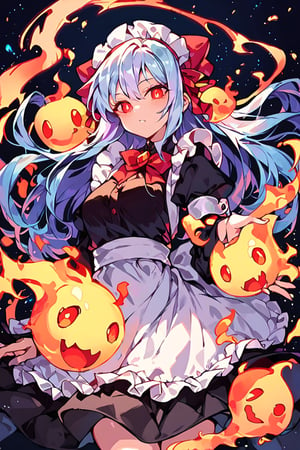 Score_9, Score_8_up, Score_7_up, seduce gaze, maid mosnter girl, ghost type, glowing red eyes