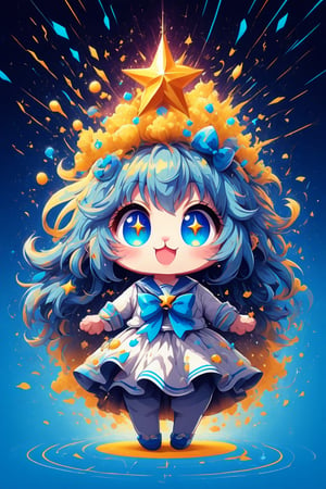A Cat and pop-style anime illustration,featuring an extremely deformed,1Girl, glamorous girl in a sailor uniform. The cat has exaggerated, large blue eyes, blue long hair, sparkling with excitement and an over-the-top, cheerful expression. Her sailor uniform is brightly colored with bold, contrasting hues and glittering accents. She has voluminous, flowing hair adorned with cute accessories like bows and stars. The background is vibrant and busy,gloriaexe,txznf,scenery,ULTIMATE LOGO MAKER [XL]