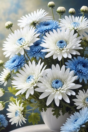 white flowers, blue chrysanthemums,Flora,Flower,Photo Realistic