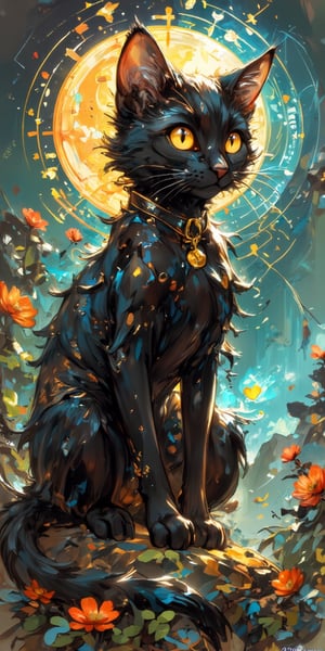 black cat, fantasy art, Color, Yozora