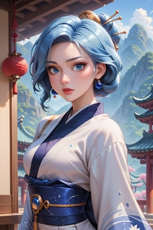 score_9, score_8_up, score_7_up, disney style, luna stellar, 1girl, absurd resolution, 8k, hd, ulzzang, lustry skin texture, blue hair, blue eyes, pale skin tone, realistic, an beautiful japanese girl. a mesmerizing beautiful japanese girl, majestic, kimono, source_anime, BREAK, rating_explicit, score_9_up,disney pixar style