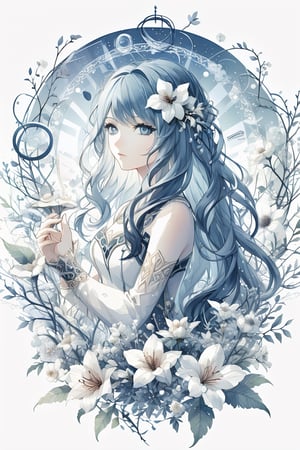 logo, flower cicle, minimal and modern design, Harmonic Shapes,CrclWc, 1girl, blue long hair, blue eyes,Circle,masterpiece