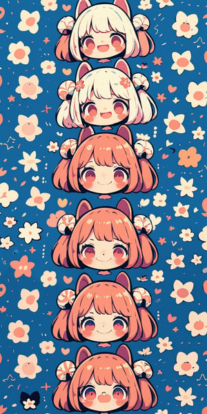 pattern_background, polka-dot, chibi girls, multiple girls, happy, pink and blue background, high detailed, pattern_w4llpaper