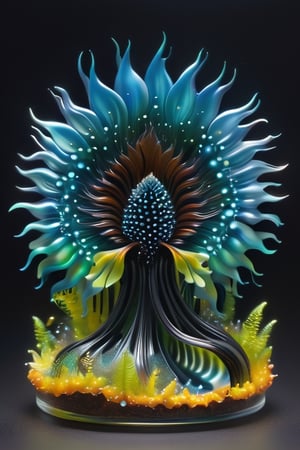 ferrofluid. ,full body side view,realistic 3d scene in the wild.beautiful translucent . chaotic scenery, optional reality ,reverse physics . cosmic radiant Ora . hyper Sonic facits , acrylic paint.. anachronistic . symmetrical . sliced diamonds . lush folage . spiraling water . outer worlds landscape . scattered timber , peacock mantis shrimp 