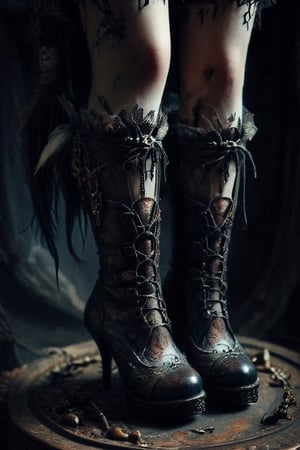  .dark gothic horror.crypted taxidermy . woman's feet in boots 