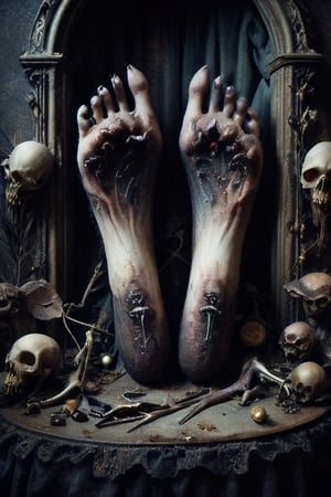 .dark gothic horror.crypted taxidermy . woman's ugly feet 